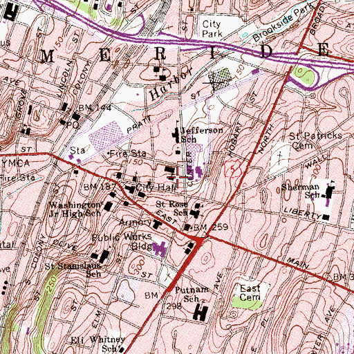 Topographic Map of City of Meriden, CT