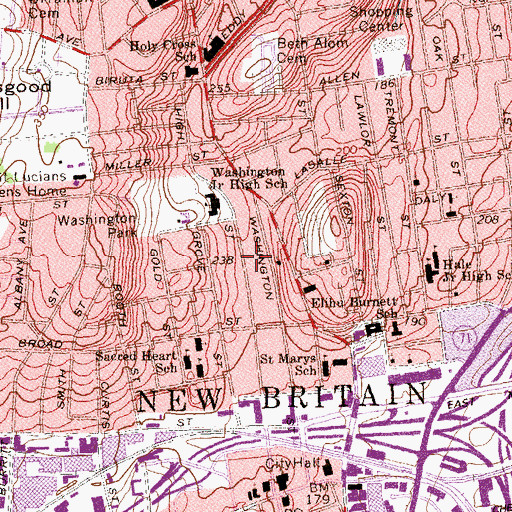Topographic Map of City of New Britain, CT