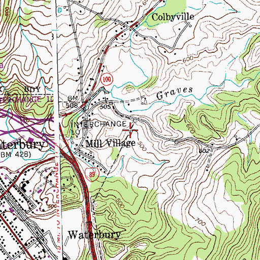 Topographic Map of Village of Waterbury, VT
