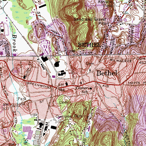 Topographic Map of Bethel Census Designated Place, CT