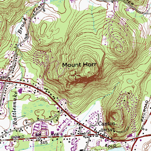 Topographic Map of Canton Valley Census Designated Place, CT