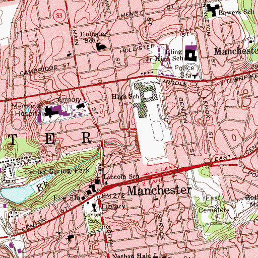 Topographic Map of Manchester Census Designated Place, CT