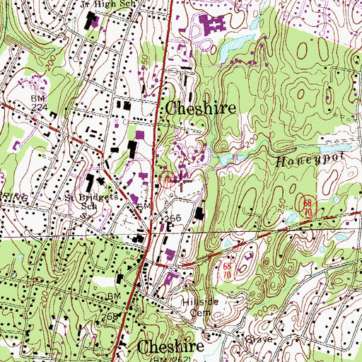 Topographic Map of Cheshire Village Census Designated Place, CT