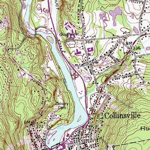 Topographic Map of Collinsville Census Designated Place, CT