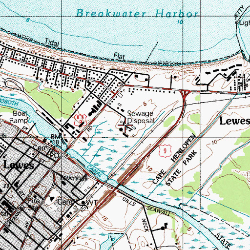 Topographic Map of Lewes Sewage Treatment Plant, DE