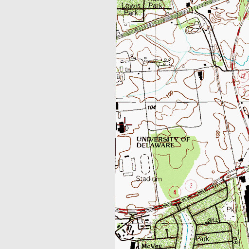 Topographic Map of University of Delaware Gold Ice Arena, DE