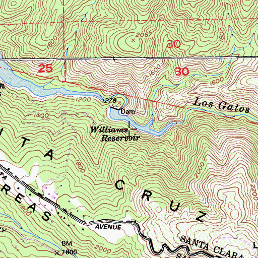 Topographic Map of Williams Reservoir, CA