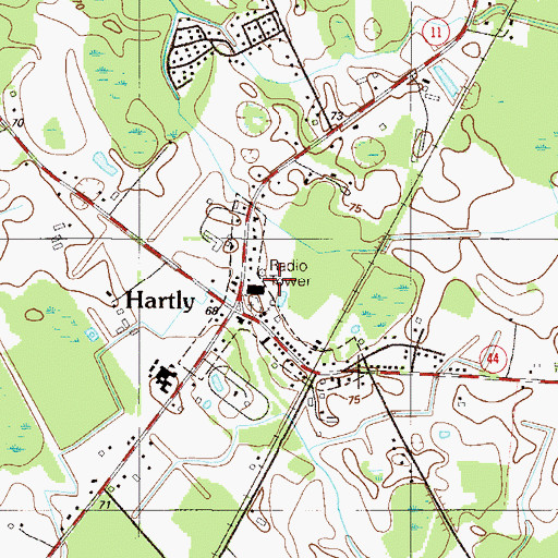Topographic Map of Hartly Town Hall, DE