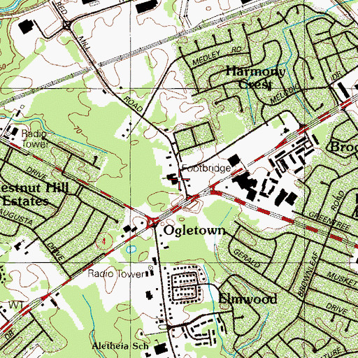 Topographic Map of Ogletown Baptist Church, DE
