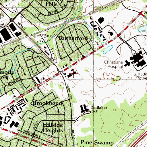 Topographic Map of Omega Shops Shopping Center, DE