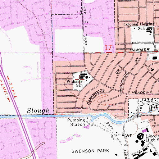 Topographic Map of John R Williams Elementary School, CA