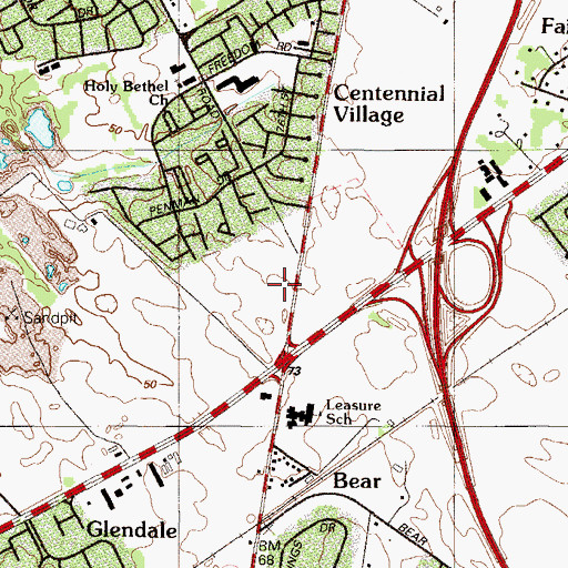 Topographic Map of Bear Library, DE