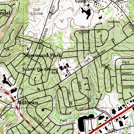Topographic Map of Saint Johns Church, DE