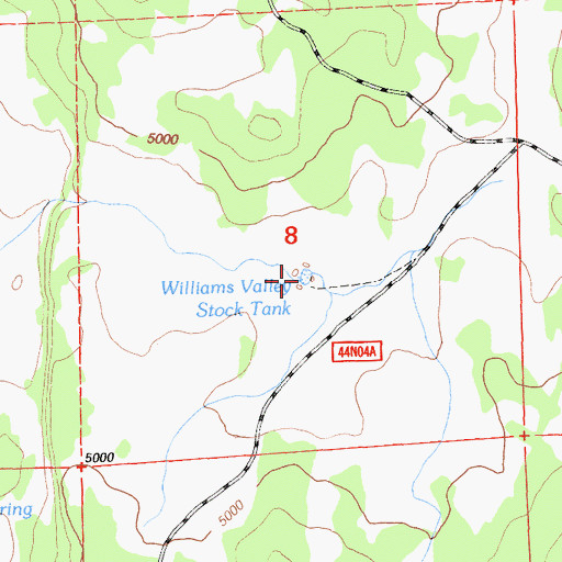 Topographic Map of Williams Valley Stock Tank, CA