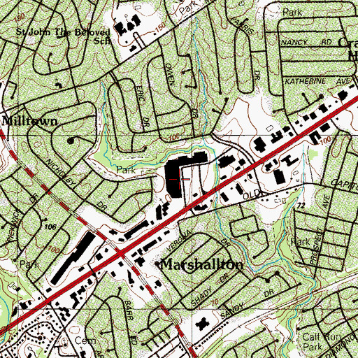 Topographic Map of Kirkwood Plaza Shopping Center, DE