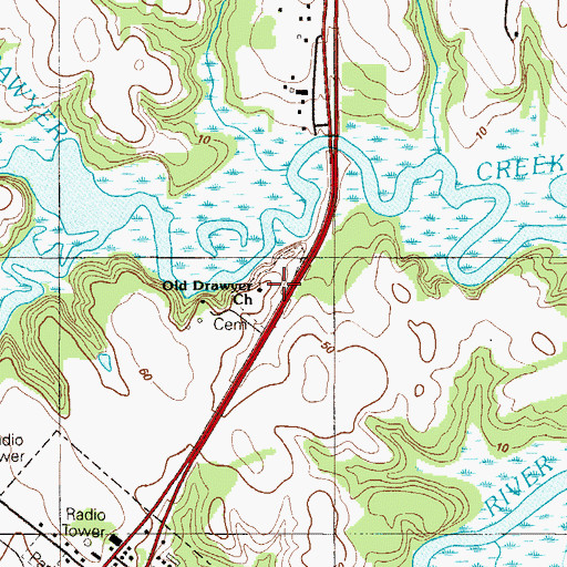 Topographic Map of Drawer Cemetery, DE