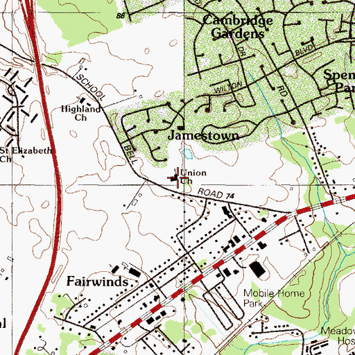 Topographic Map of Union United Methodist Church, DE