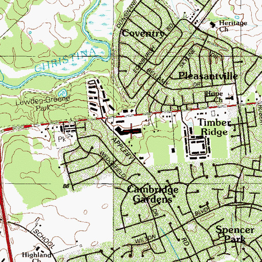 Topographic Map of Community Plaza Shopping Center, DE
