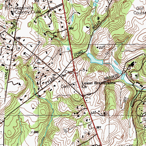 Topographic Map of Lower Brandywine Presbyterian Church Cemetery, DE