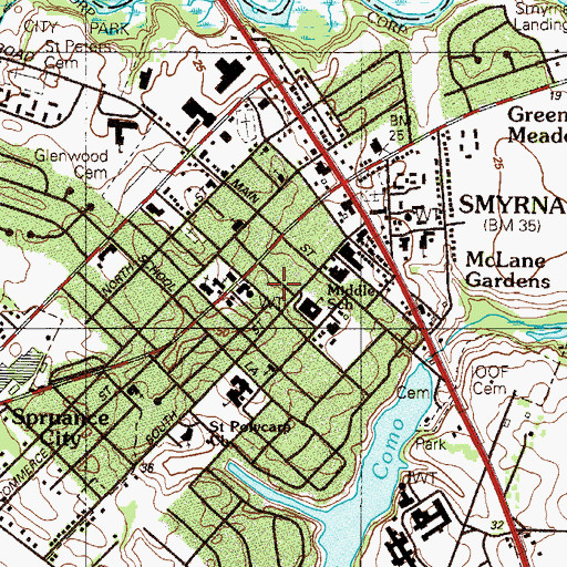 Topographic Map of Smyrna City Hall, DE