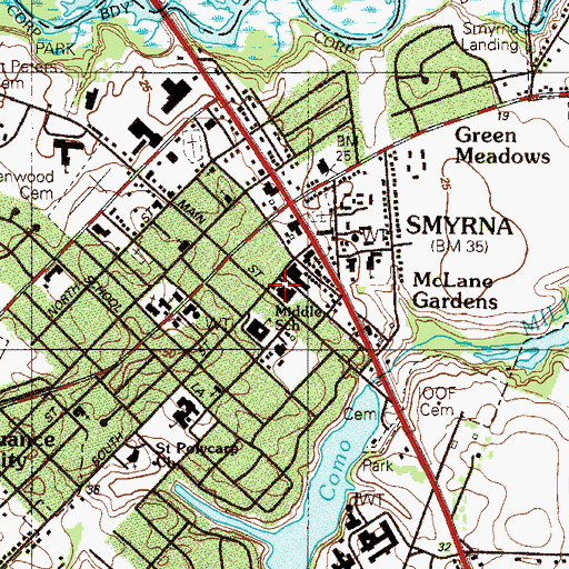 Topographic Map of Smyrna Public Library, DE