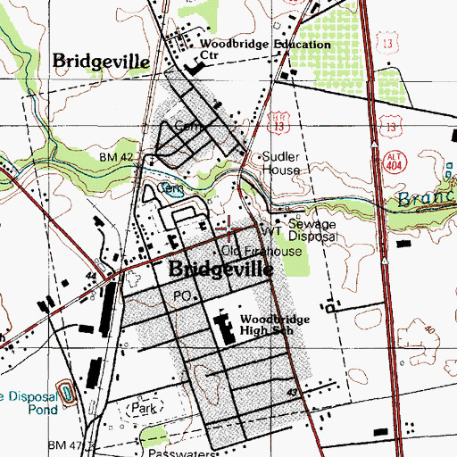 Topographic Map of Bridgeville Public Library, DE
