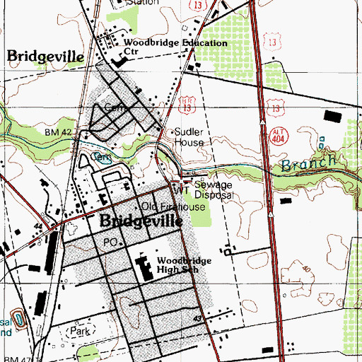 Topographic Map of Bridgeville Town Hall, DE