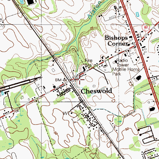 Topographic Map of Cheswold Post Office, DE