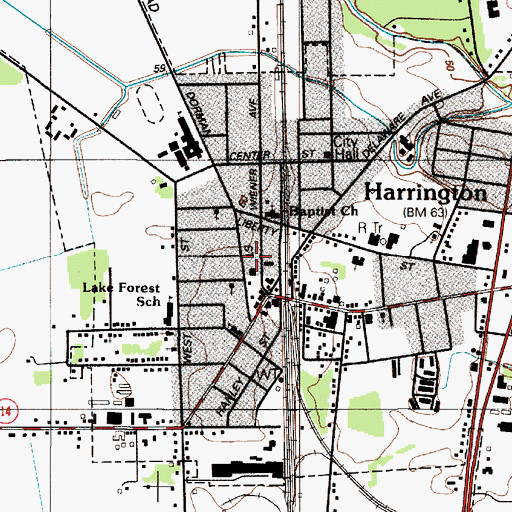Topographic Map of Harrington City Hall, DE