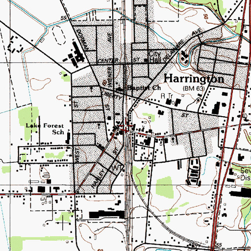 Topographic Map of Harrington Post Office, DE