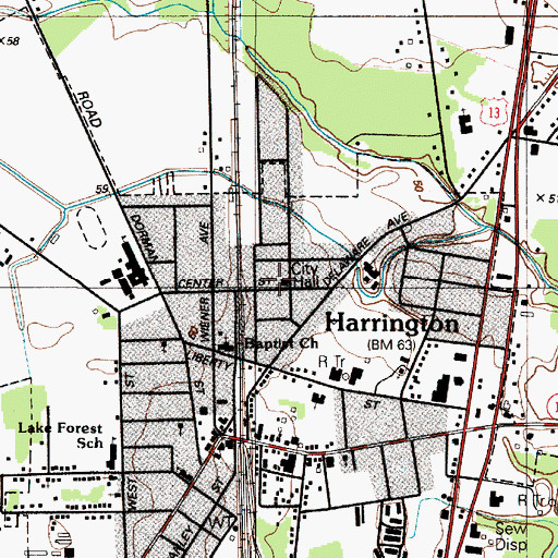 Topographic Map of Harrington Public Library, DE
