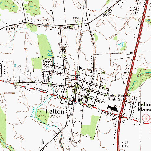 Topographic Map of Felton Post Office, DE