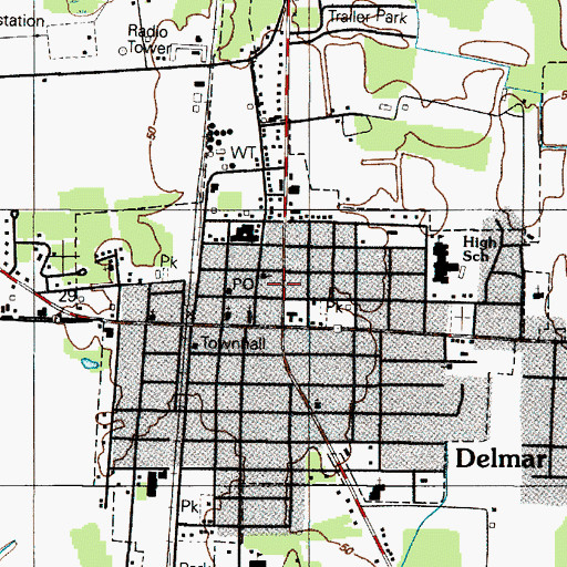 Topographic Map of Delmar Public Library, DE