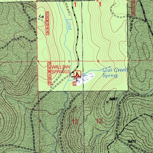 Topographic Map of Willow Spring Campground, CA
