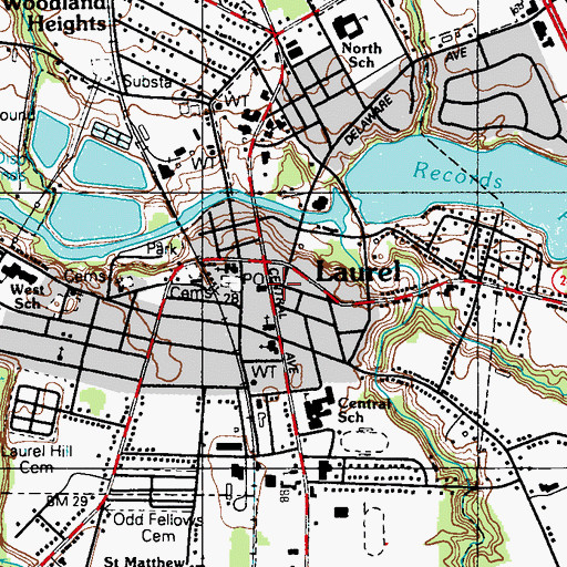 Topographic Map of Laurel Public Library, DE