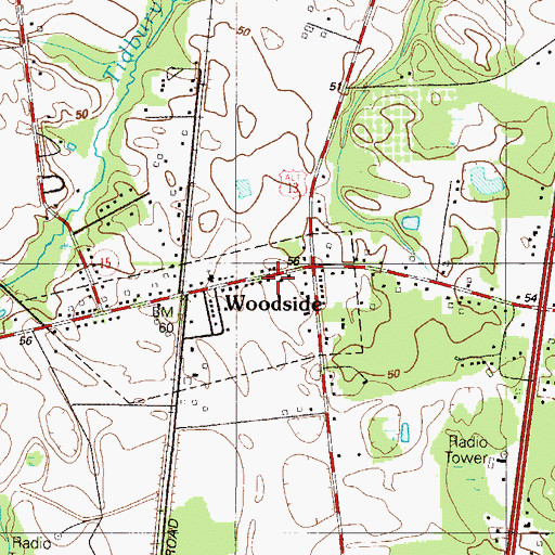 Topographic Map of Woodside Town Hall, DE