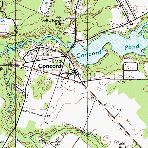 Topographic Map of Concord Cemetery, DE