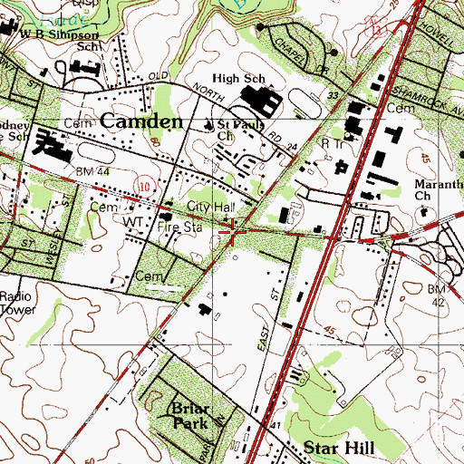 Topographic Map of Camden Town Hall, DE