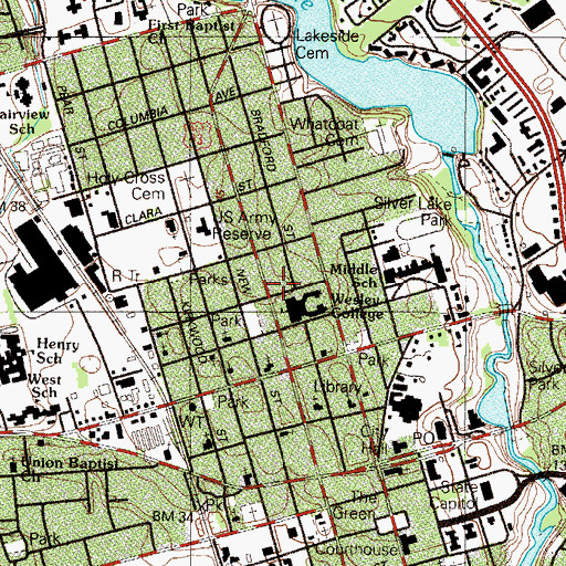 Topographic Map of Wesley College Roe Hall, DE