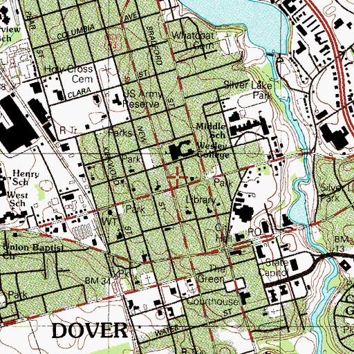 Topographic Map of Wesley College Malmberg Hall, DE