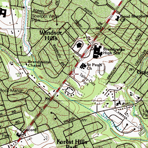 Topographic Map of New Castle Public Library Brandywine Hundred Branch, DE