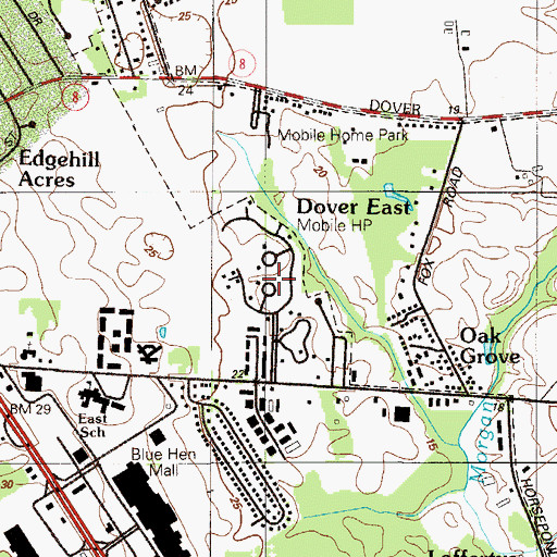 Topographic Map of Dover East Estates Mobile Home Park, DE