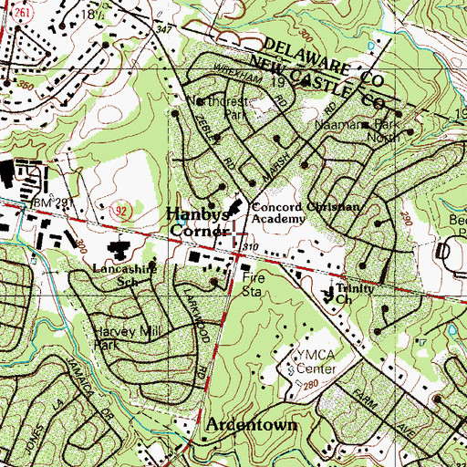 Topographic Map of Concord Baptist Church, DE