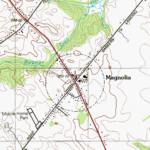 Topographic Map of Magnolia Post Office, DE