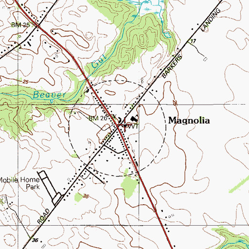 Topographic Map of Magnolia Town Hall, DE