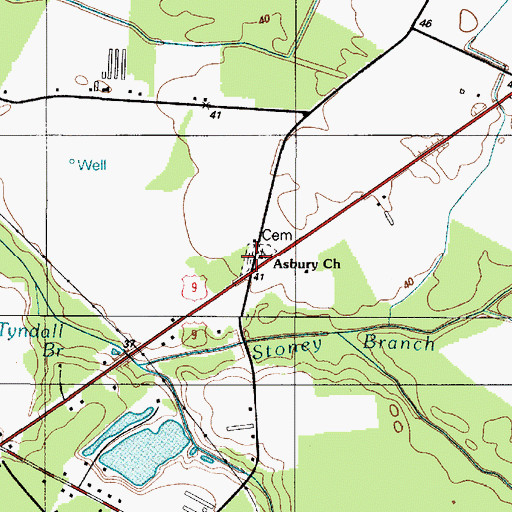 Topographic Map of Asbury Cemetery, DE