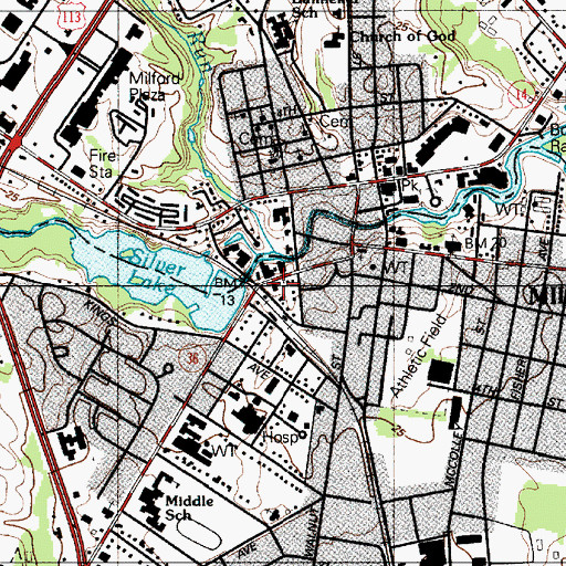 Topographic Map of Milford Post Office, DE