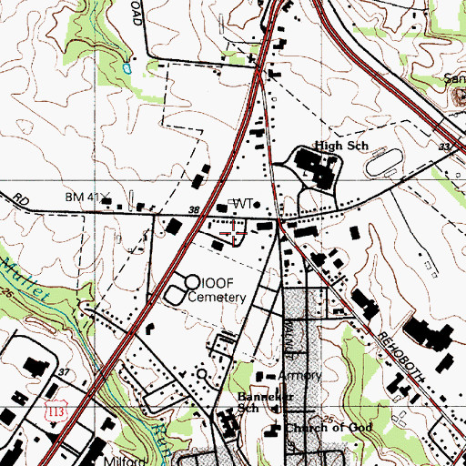 Topographic Map of Milford Church of the Nazarene, DE