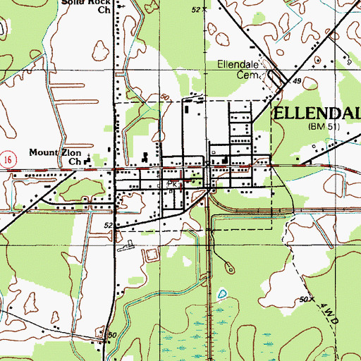 Topographic Map of Ellendale Town Hall, DE