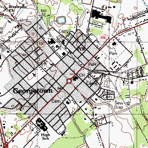 Topographic Map of Georgetown Town Hall, DE